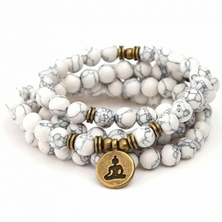 Colier-Bratara Mala din Turcoaz Alb cu 108 Margele - Eleganta si Spiritualitate intr-un Singur Accesoriu [2]