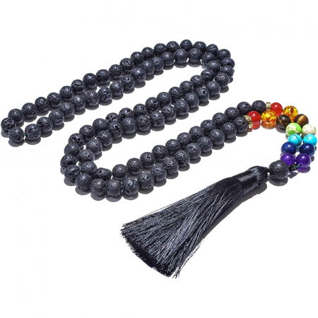 Colier Mala Rozariu cu Margele 8mm din Piatra de Lava Neagra Vulcanica si 7 pietre pentru cele 7 chakre [0]