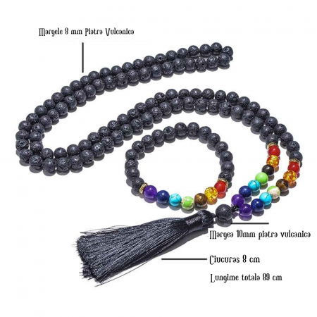 Colier Mala Rozariu cu Margele 8mm din Piatra de Lava Neagra Vulcanica si 7 pietre pentru cele 7 chakre [1]