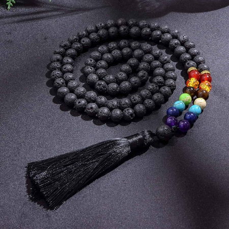 Colier Mala Rozariu cu Margele 8mm din Piatra de Lava Neagra Vulcanica si 7 pietre pentru cele 7 chakre [2]