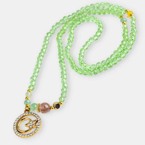 Pesti - Colier Mistic cu Peridot, Cristal Capsuna si Simboluri Ceresti