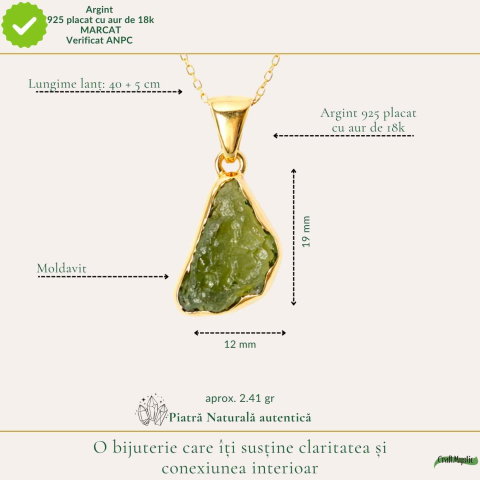 Colier cu Moldavit Brut si Argint 925 Placat Aur 18k– Conexiune si Transformare [3]