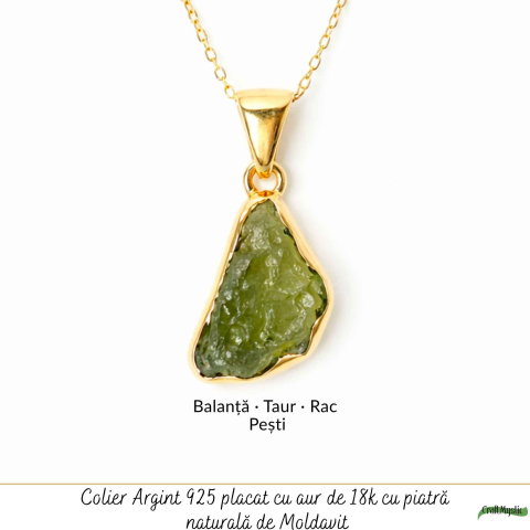 Colier cu Moldavit Brut si Argint 925 Placat Aur 18k– Conexiune si Transformare [4]