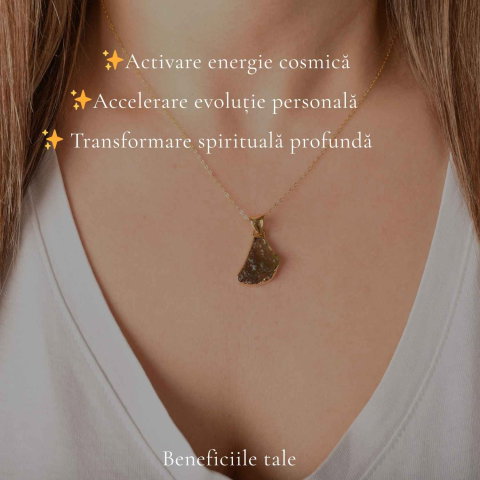 Colier cu Moldavit Brut si Argint 925 Placat Aur 18k– Conexiune si Transformare [2]