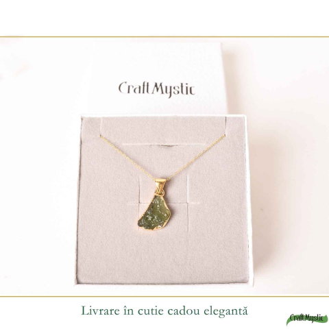 Colier cu Moldavit Brut si Argint 925 Placat Aur 18k– Conexiune si Transformare [5]