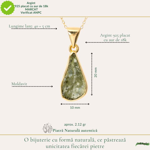 Colier Premium cu Moldavit si Argint 925 placat cu Aur 18K – Claritate, Intuitie si Echilibru [3]