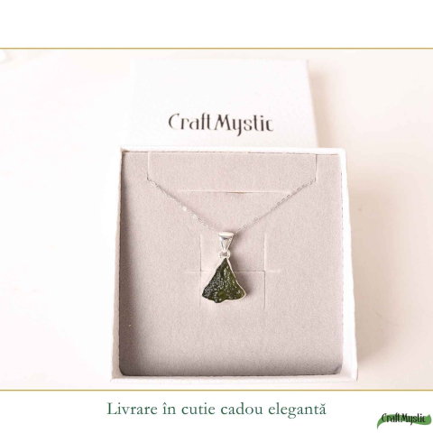 Colier Moldavit Brut Triunghi Argint 925 – Energie si Claritate Interioara [5]