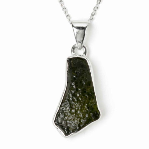 Bijuterii Semiprețioase - Colier argint 925 cu moldavit brut neuniform – energie si transformare autentica