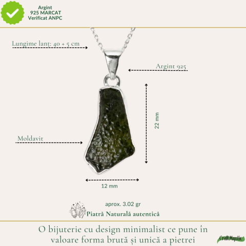 Colier argint 925 cu moldavit brut neuniform – energie si transformare autentica [3]