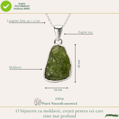 Colier Moldavit Brut Neuniform Argint 925 – Energie Intensa si Claritate [3]