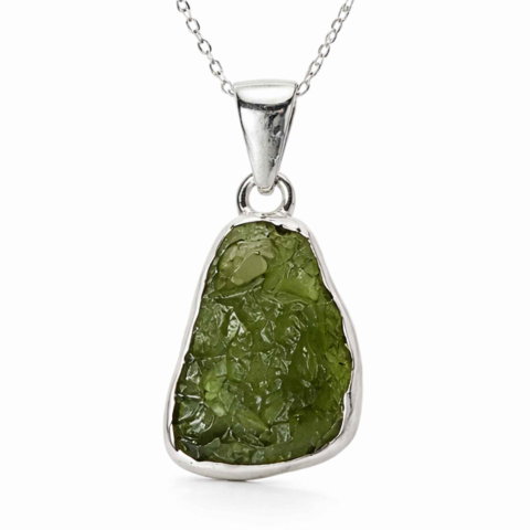 Bijuterii Semiprețioase - Colier Moldavit Brut Neuniform Argint 925 – Energie Intensa si Claritate