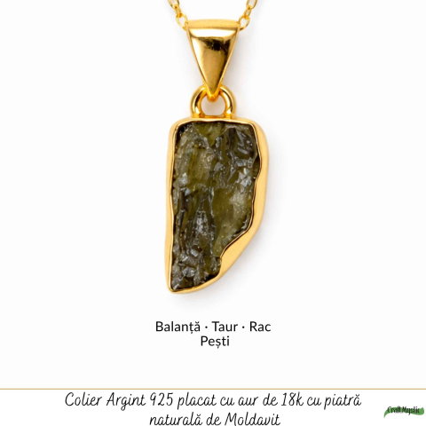 Colier Moldavit Brut Neuniform Argint 925 Placat Aur – Energie si Transformare Interioara [4]