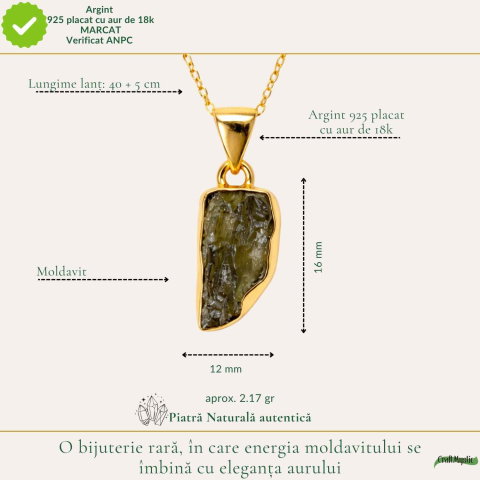 Colier Moldavit Brut Neuniform Argint 925 Placat Aur – Energie si Transformare Interioara [3]