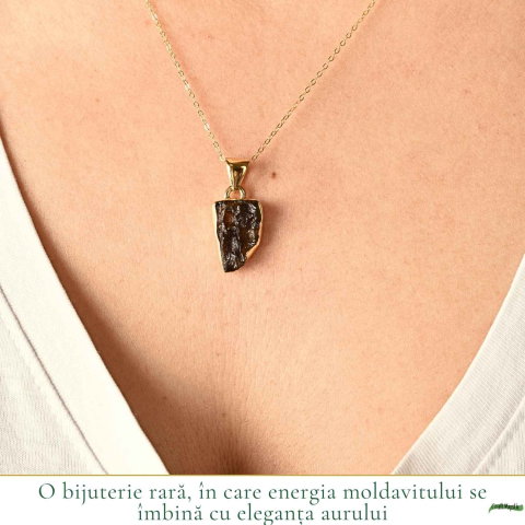 Colier Moldavit Brut Neuniform Argint 925 Placat Aur – Energie si Transformare Interioara [1]