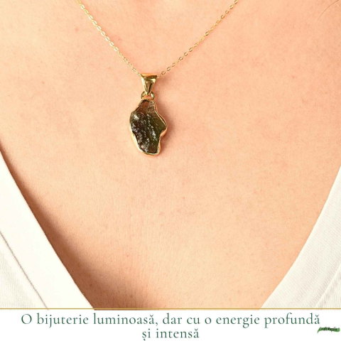 Colier Moldavit Brut Neuniform Argint 925 Placat cu Aur – Transformare si Energie Autentica [1]