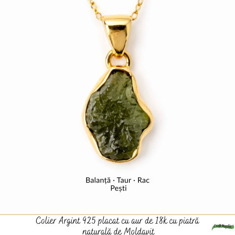 Colier Moldavit Brut Neuniform Argint 925 Placat cu Aur – Transformare si Energie Autentica [4]