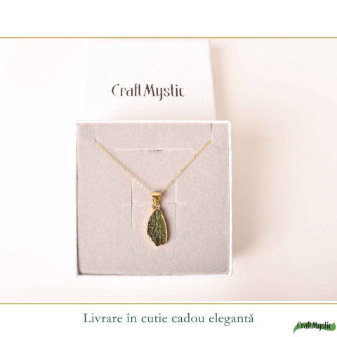 Colier Moldavit Brut Neuniform si Argint 925 Placat cu Aur 18k – Claritate si Transformare Profunda [5]