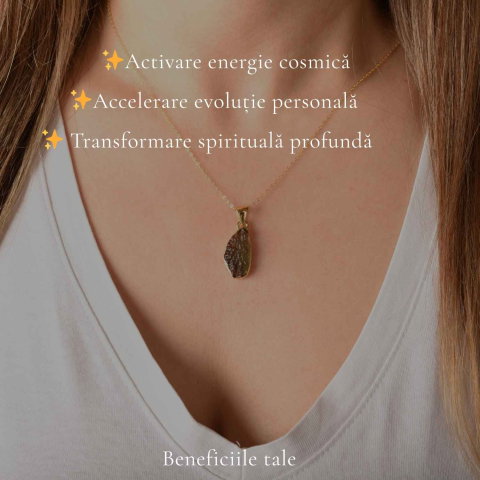 Colier Moldavit Brut Neuniform si Argint 925 Placat cu Aur 18k – Claritate si Transformare Profunda [2]