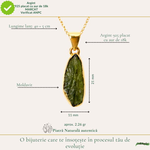 Colier Moldavit Brut Neuniform si Argint 925 Placat cu Aur 18k – Claritate si Transformare Profunda [3]