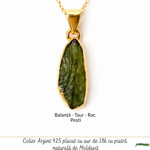 Colier Moldavit Brut Neuniform si Argint 925 Placat cu Aur 18k – Claritate si Transformare Profunda [4]