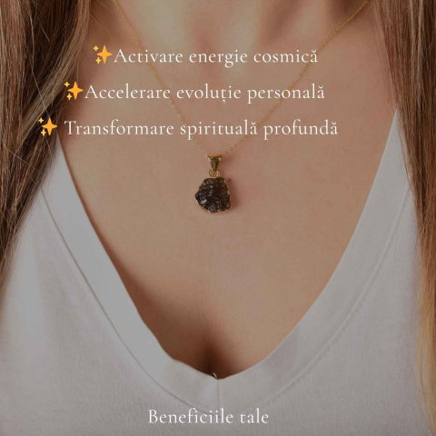 Colier cu Moldavit si argint placat cu Aur de 18K – Bijuterie Spirituala si Unica [2]