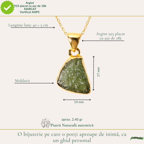 Colier Moldavit Brut Neuniform cu Argint 925 Placat cu Aur 18k – Energie si Claritate Autentica [3]