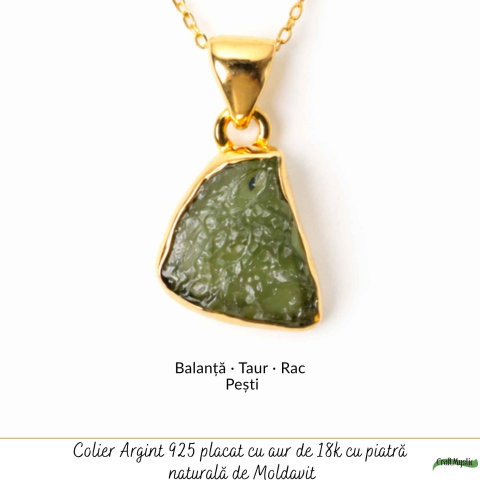 Colier Moldavit Brut Neuniform cu Argint 925 Placat cu Aur 18k – Energie si Claritate Autentica [4]