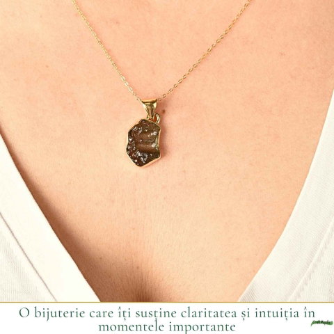 Colier Moldavit Brut Neuniform Argint 925 Placat cu Aur – Claritate si Energie Interioara [1]