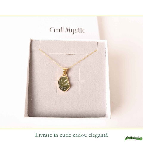 Colier Moldavit Brut Neuniform Argint 925 Placat cu Aur – Claritate si Energie Interioara [5]