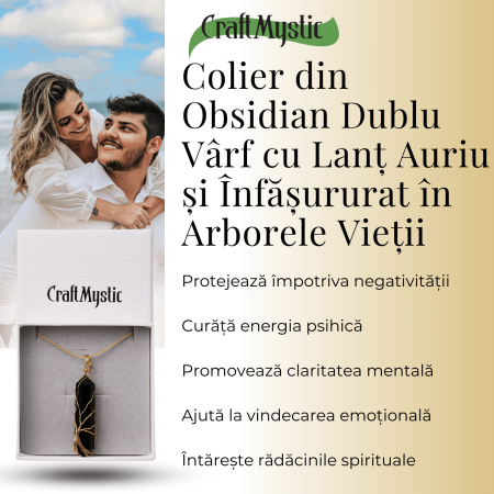 Colier cu Cristal Obsdian si infasurat cu sarma forma Arborele Vietii - Bijuterie Spirituala pentru Femei si Barbati [2]