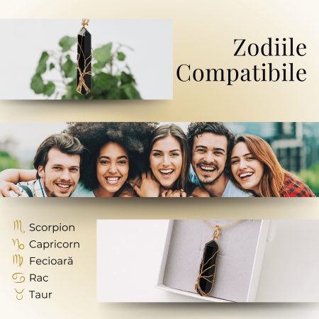 Colier cu Cristal Obsdian si infasurat cu sarma forma Arborele Vietii - Bijuterie Spirituala pentru Femei si Barbati [3]