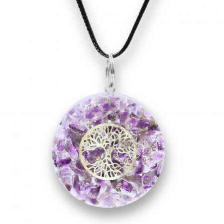 Pesti - Colier Orgonic Reglabil cu Pietre de Ametist si Simbolul Arborele Vietii