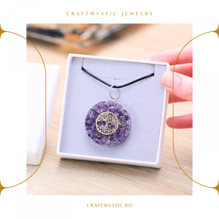 Colier Orgonic Reglabil cu Pietre de Ametist si Simbolul Arborele Vietii [1]