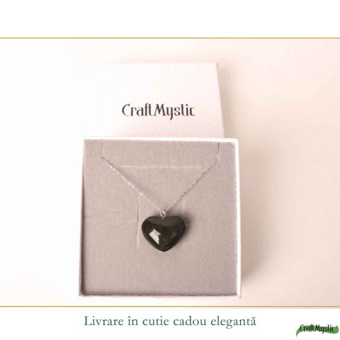 Colier cu Obsidian Auriu in Forma de Inima si lant argint 925– Protectie si Putere Interioara [5]