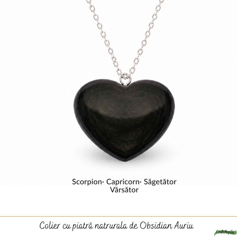 Colier cu Obsidian Auriu in Forma de Inima si lant argint 925– Protectie si Putere Interioara [4]