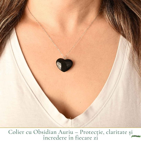 Colier cu Obsidian Auriu in Forma de Inima si lant argint 925– Protectie si Putere Interioara [1]
