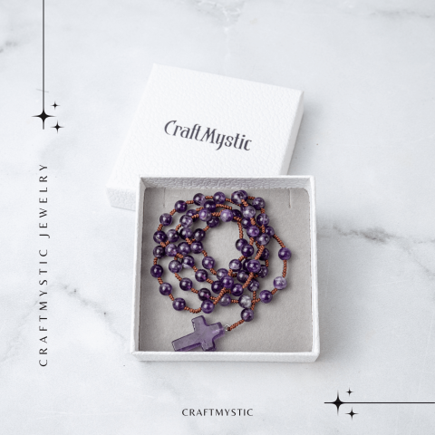 Colier cu Margele din Ametist Natural si Pandantiv Cruce – Liniste Interioara si Protectie Spirituala [6]