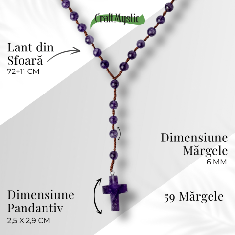 Colier cu Margele din Ametist Natural si Pandantiv Cruce – Liniste Interioara si Protectie Spirituala [4]