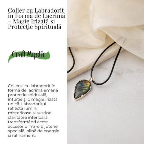 Colier cu Labradorit Natural în Forma de Picatura – Protectie, Intuitie si Stralucire Irizata [2]