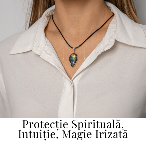 Colier cu Labradorit Natural în Forma de Picatura – Protectie, Intuitie si Stralucire Irizata [1]