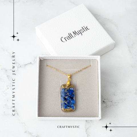 Colier cu Lapis Lazuli si Rasina – Pandantiv Dreptunghiular cu Simbol Sacru Sri Yantra [5]