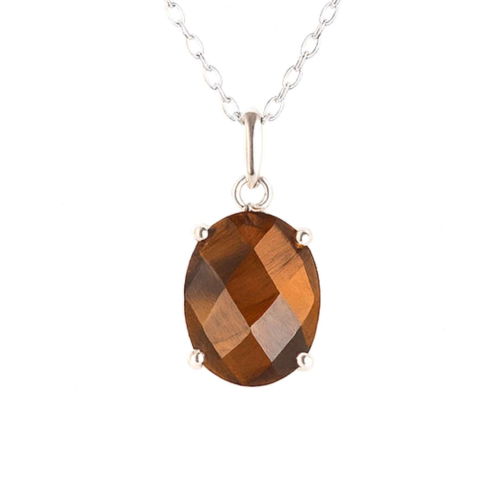 Incredere si Curaj - Colier Argint 925 cu Ochi de Tigru Oval fatetat– Protectie, Claritate si Incredere Interioara