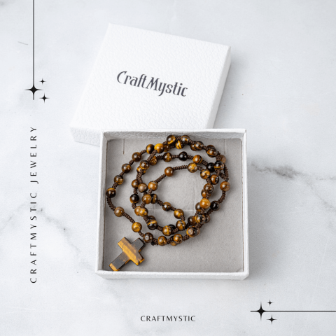 Colier cu Margele din Ochi de Tigru Natural si Pandantiv Cruce – Protectie, Curaj si Forta Interioara [6]