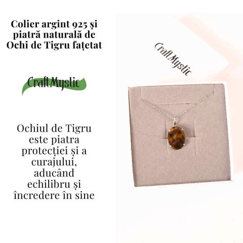 Colier Argint 925 cu Ochi de Tigru Oval fatetat– Protectie, Claritate si Incredere Interioara [2]