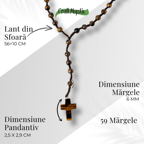 Colier cu Margele din Ochi de Tigru Natural si Pandantiv Cruce – Protectie, Curaj si Forta Interioara [4]
