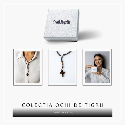 Colier cu Margele din Ochi de Tigru Natural si Pandantiv Cruce – Protectie, Curaj si Forta Interioara [7]