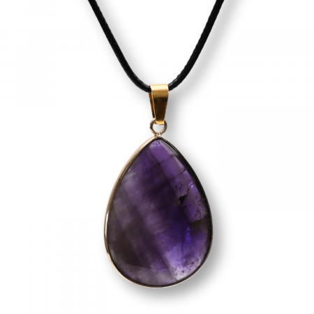 Sagetator - Colier Reglabil cu Pandantiv Auriu 35mm in Forma de Strop de Ploaie din Ametist