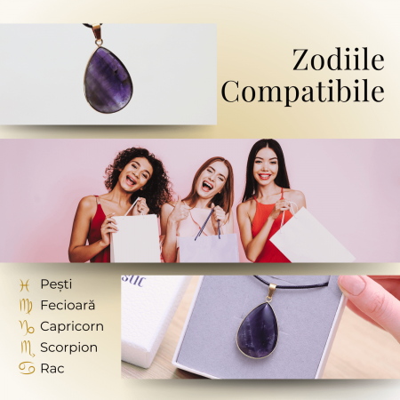 Colier Reglabil cu Pandantiv Auriu 35mm in Forma de Strop de Ploaie din Ametist [3]