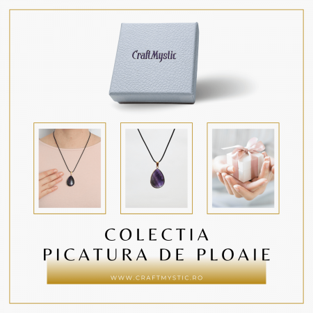 Colier Reglabil cu Pandantiv Auriu 35mm in Forma de Strop de Ploaie din Ametist [5]