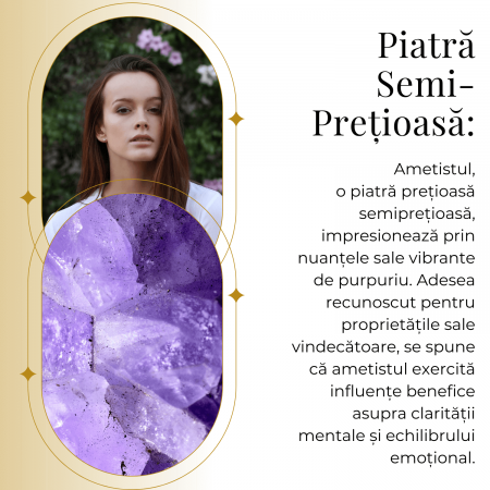 Colier Reglabil cu Pandantiv Auriu 35mm in Forma de Strop de Ploaie din Ametist [7]